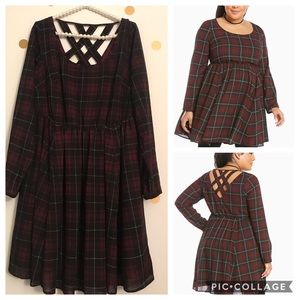 Torrid Plaid Criss Cross Back Dress Size 0
